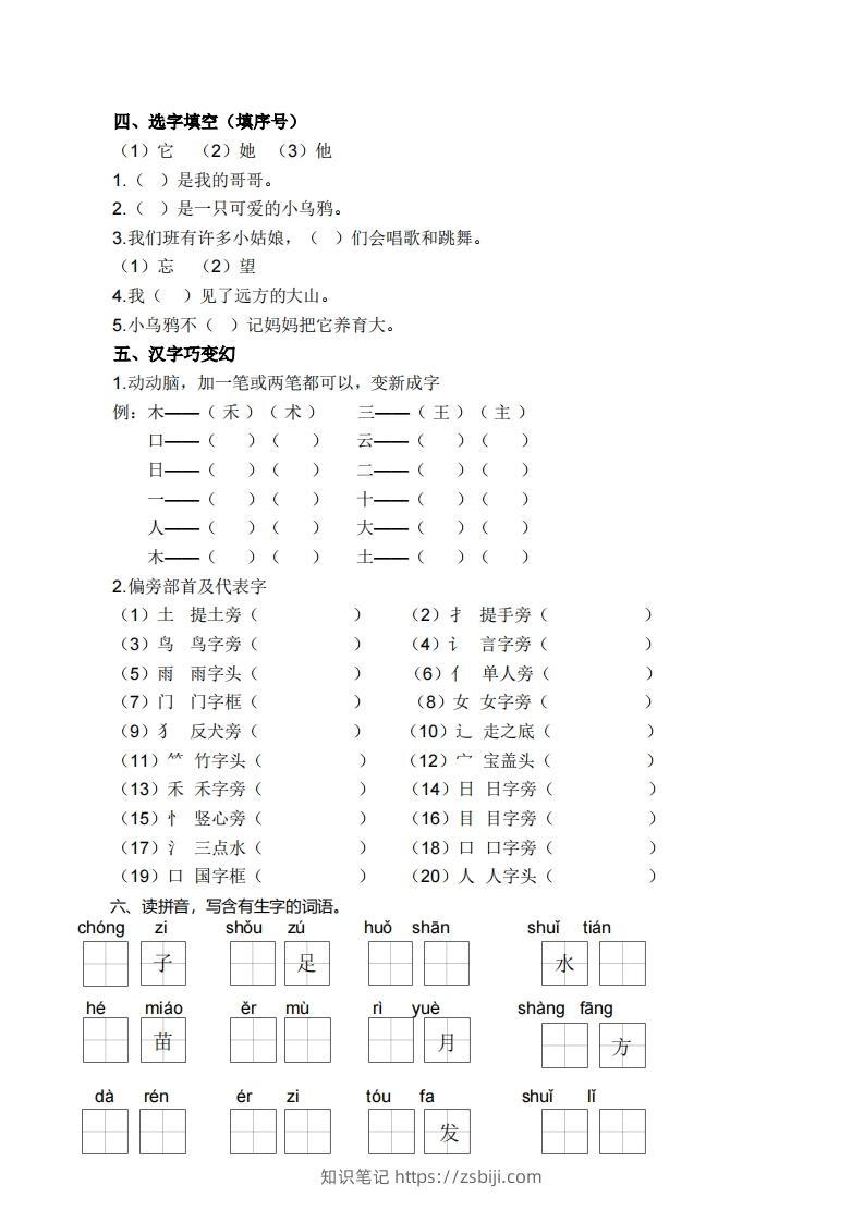 图片[2]-一上语文生字专项练习-知识笔记