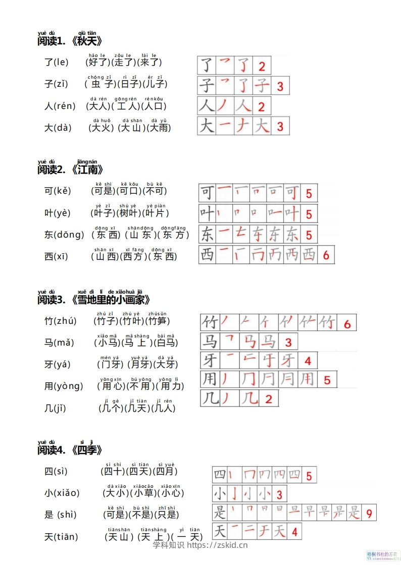 图片[2]-【24新版】一上语文课课贴（生字笔顺、拼音、组词）-知识笔记