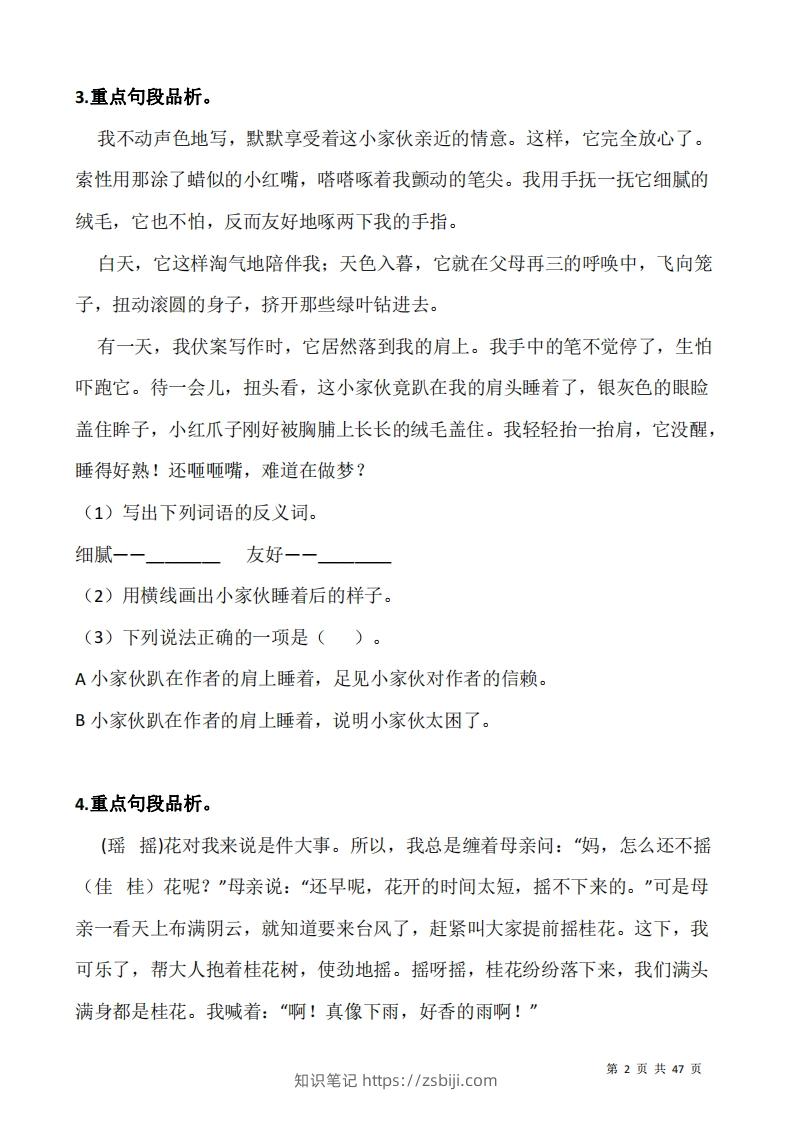 图片[2]-五上语文：阅读专项训练习题50道-知识笔记