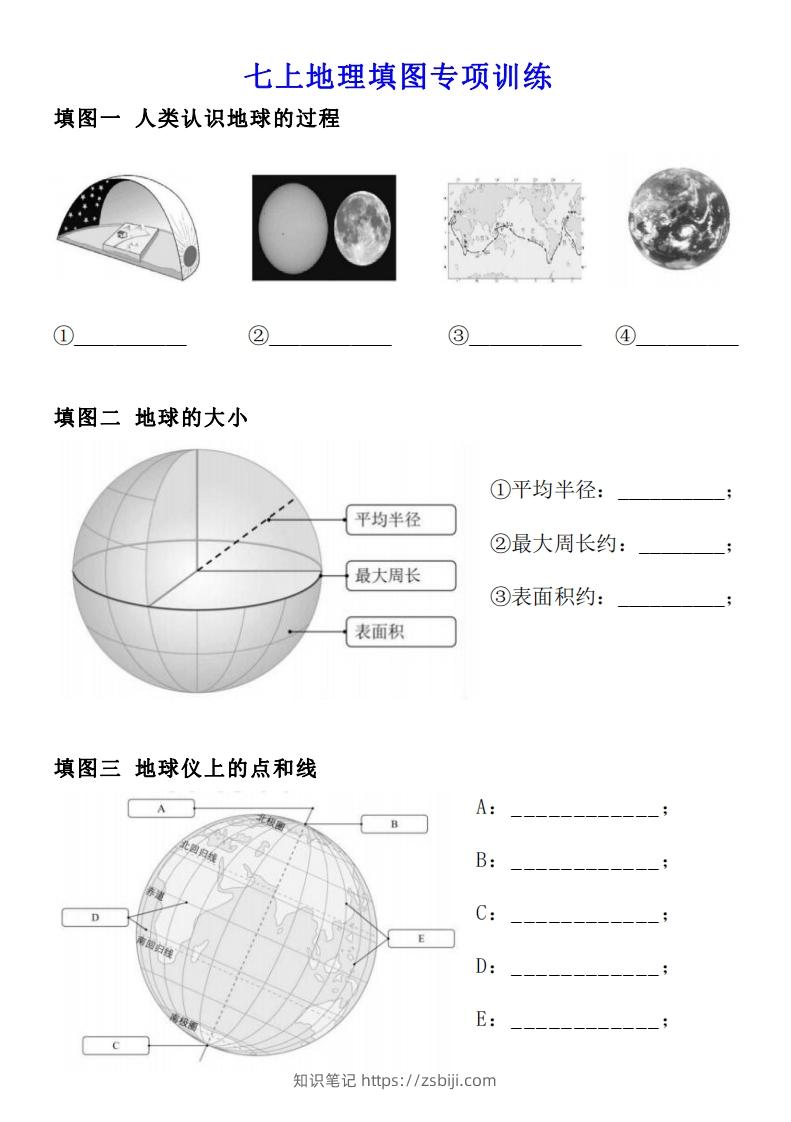 人教版七年级上册地理填图专项训练-知识笔记