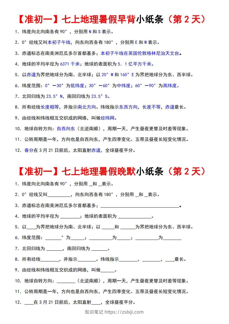图片[2]-七上地理早背晚练小纸条-知识笔记