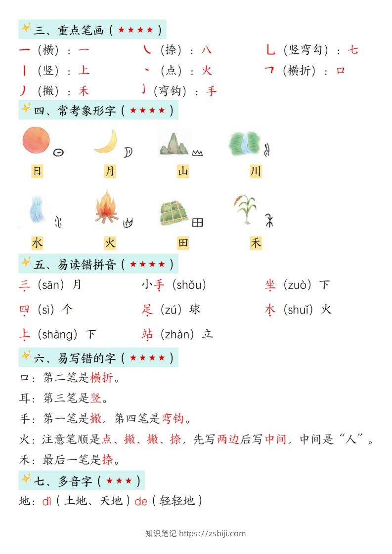 图片[2]-24新版一年级语文上册1-2单元知识点汇总-知识笔记