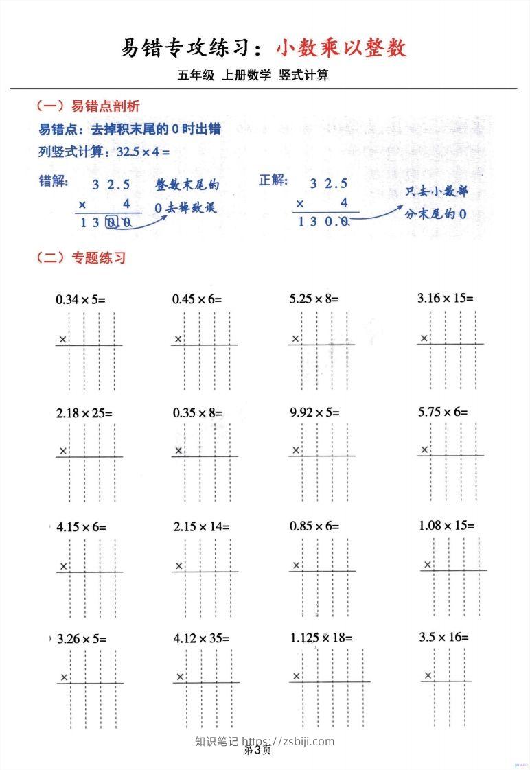 图片[3]-五年级数学上册小数乘小数+小数乘整数竖式计算易错专攻-知识笔记