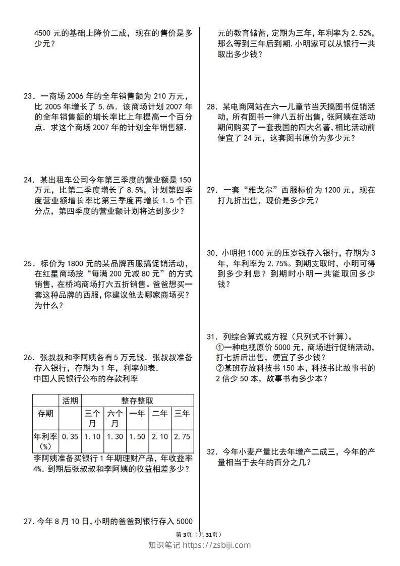 图片[3]-二上数学百分数应用题60题-知识笔记