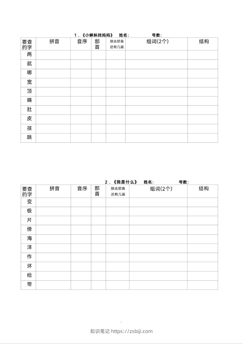 二年级上册语文查字典专项练习-知识笔记