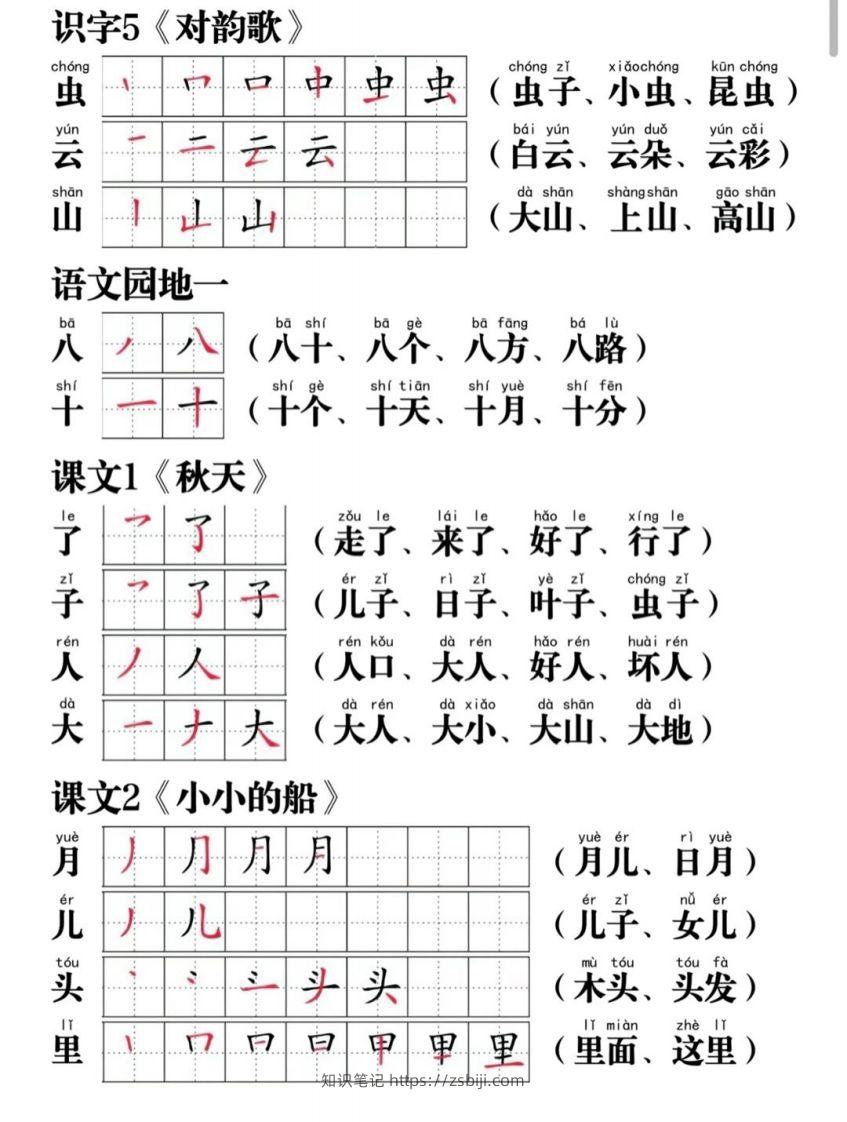 图片[2]-一年级语文上册写字表笔画笔顺组词-知识笔记
