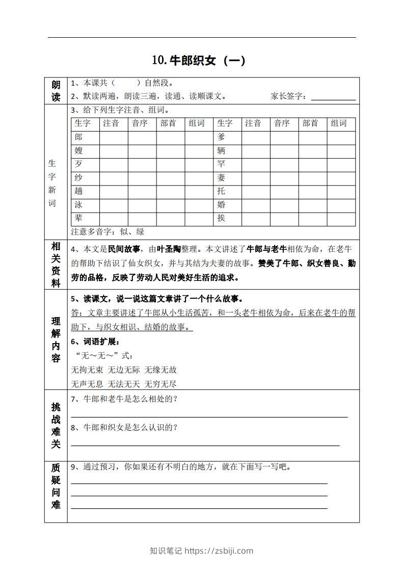 五上语文课前预习（10-15课）-知识笔记