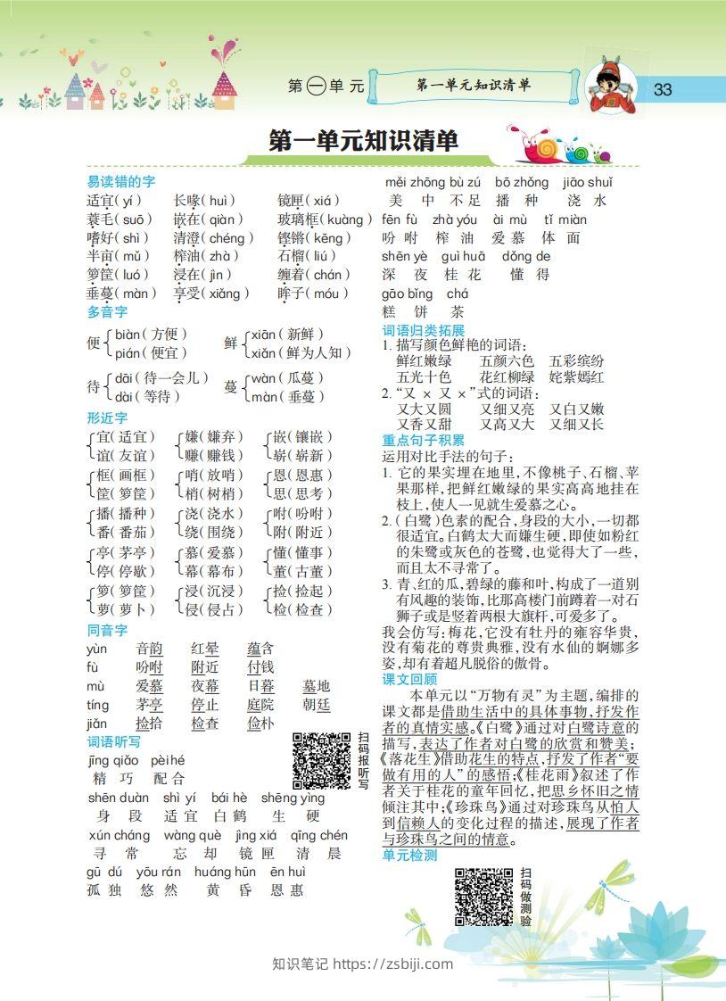 五上语文期末1-8单元知识重点清单-知识笔记