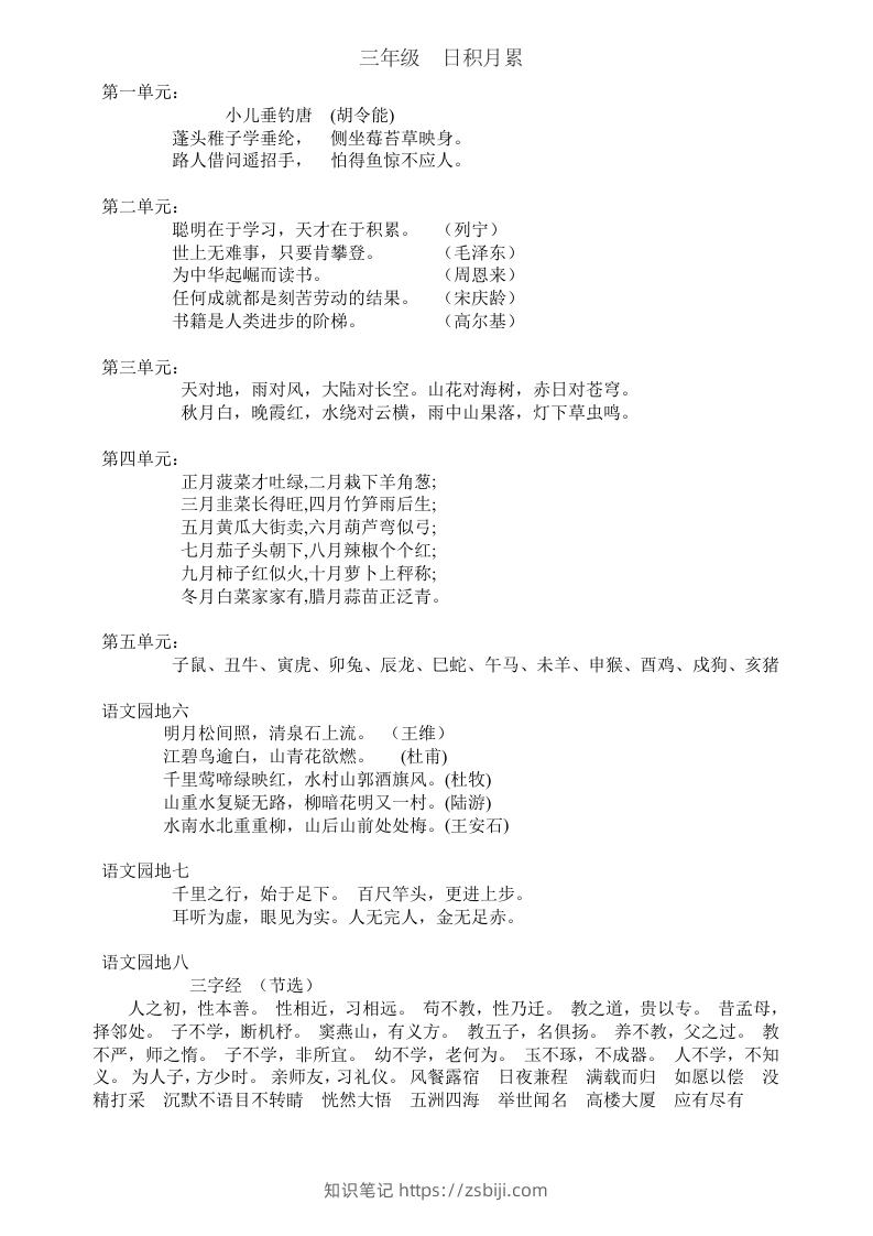 三年级上册语文日积月累-知识笔记