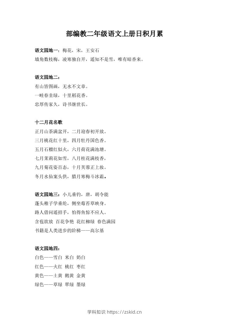 部编教二年级语文上册日积月累-知识笔记