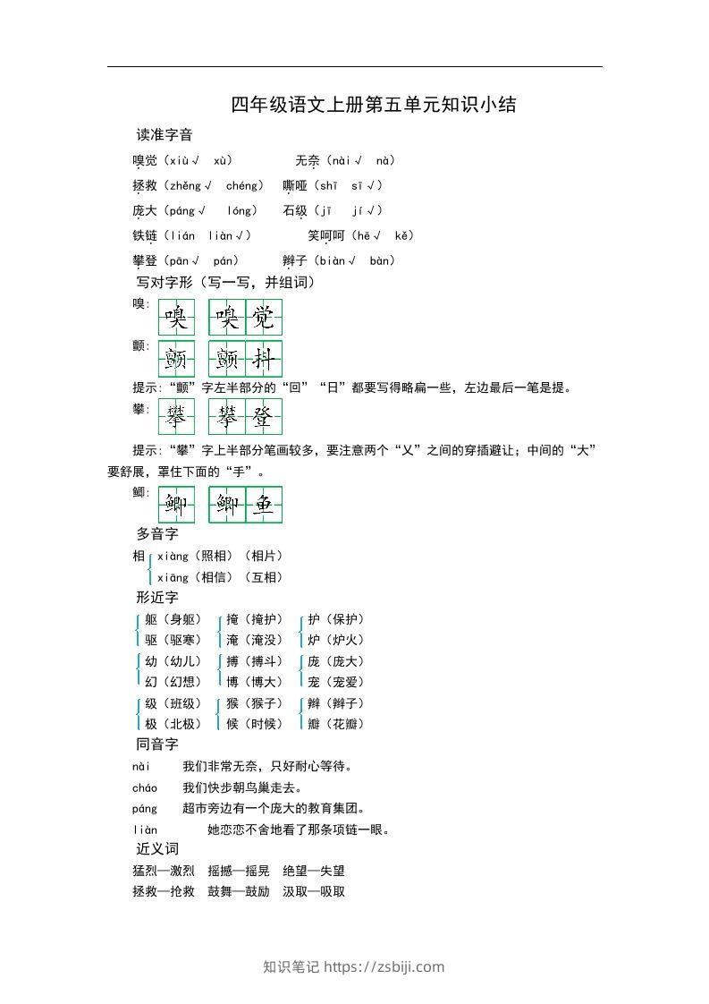四（上）语文第五单元知识重点-知识笔记