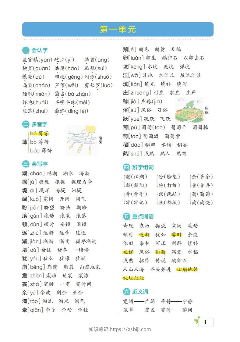 四（上）语文期末（核心考点梳理）-知识笔记