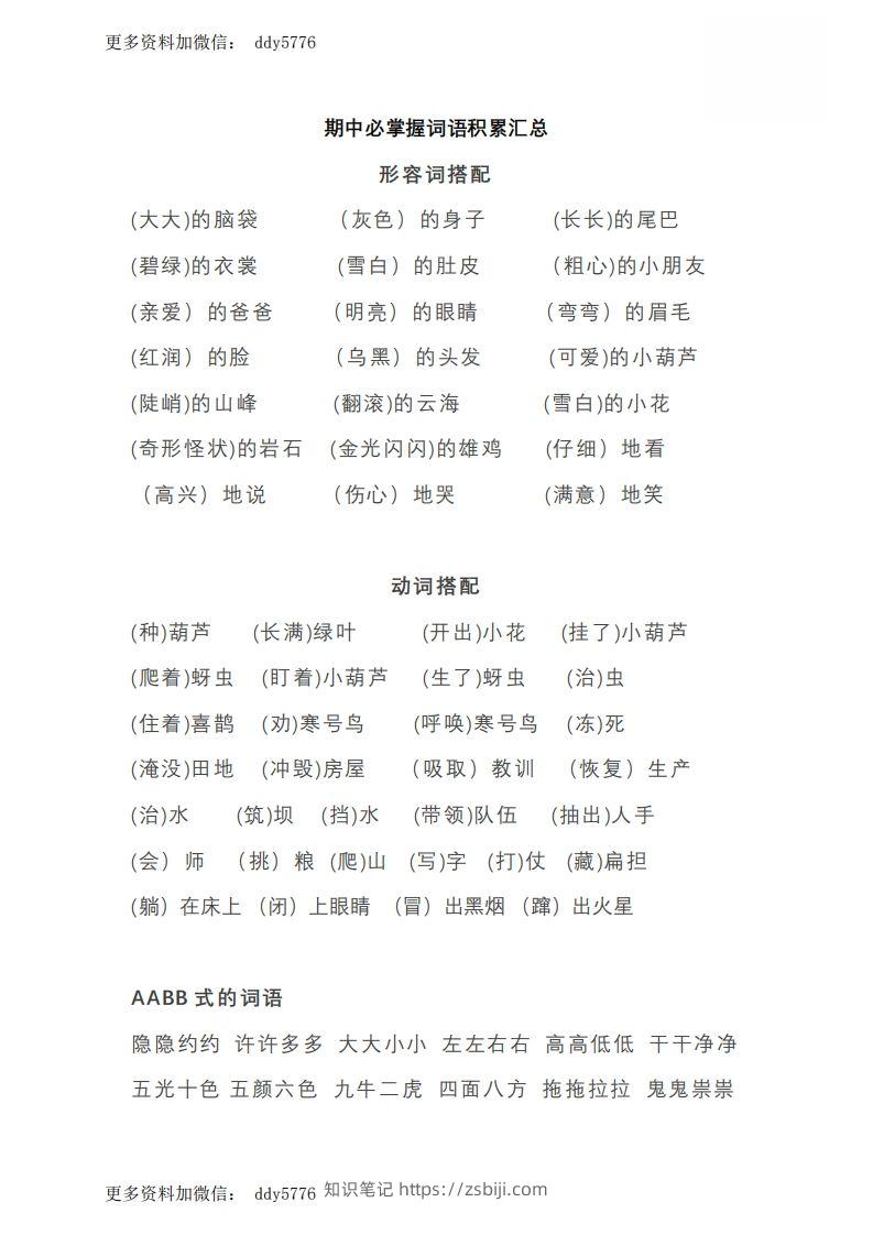二（上）语文期中必掌握句子古诗谚语积累汇总-知识笔记