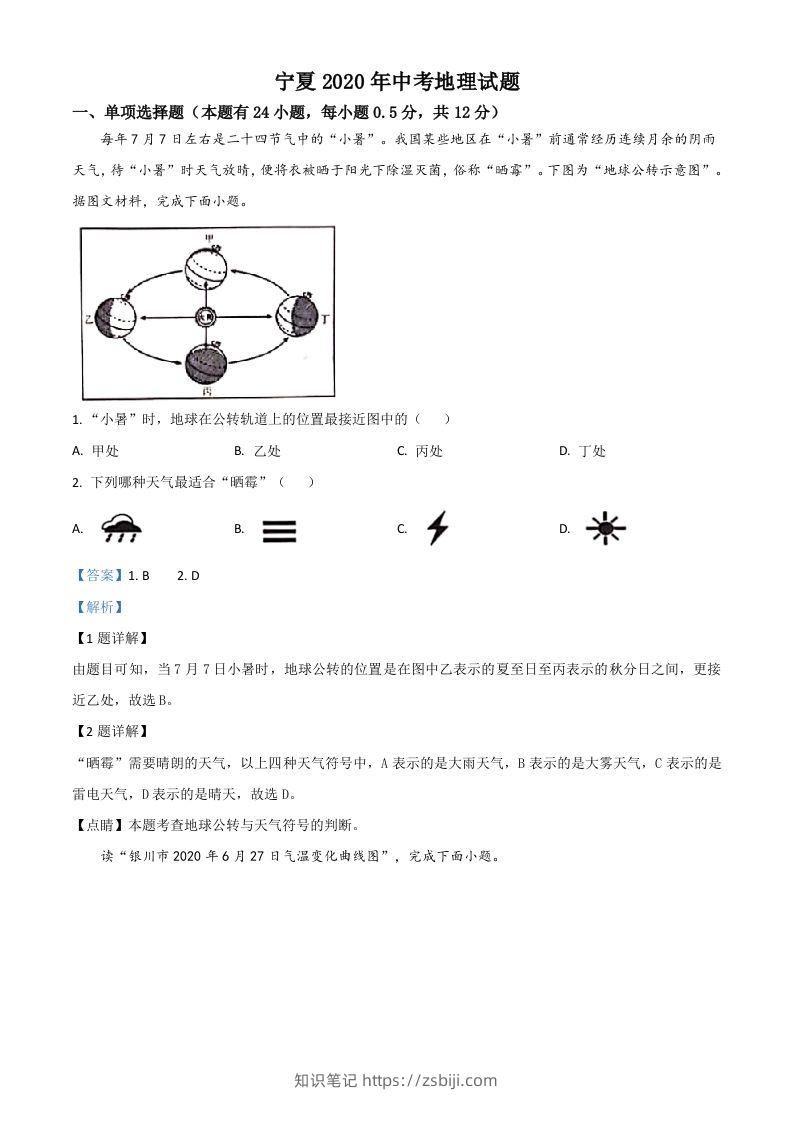 宁夏2020年中考地理试题（含答案）-知识笔记