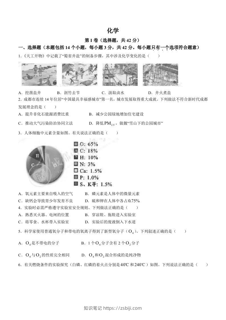 2023年四川省成都市中考化学真题-知识笔记