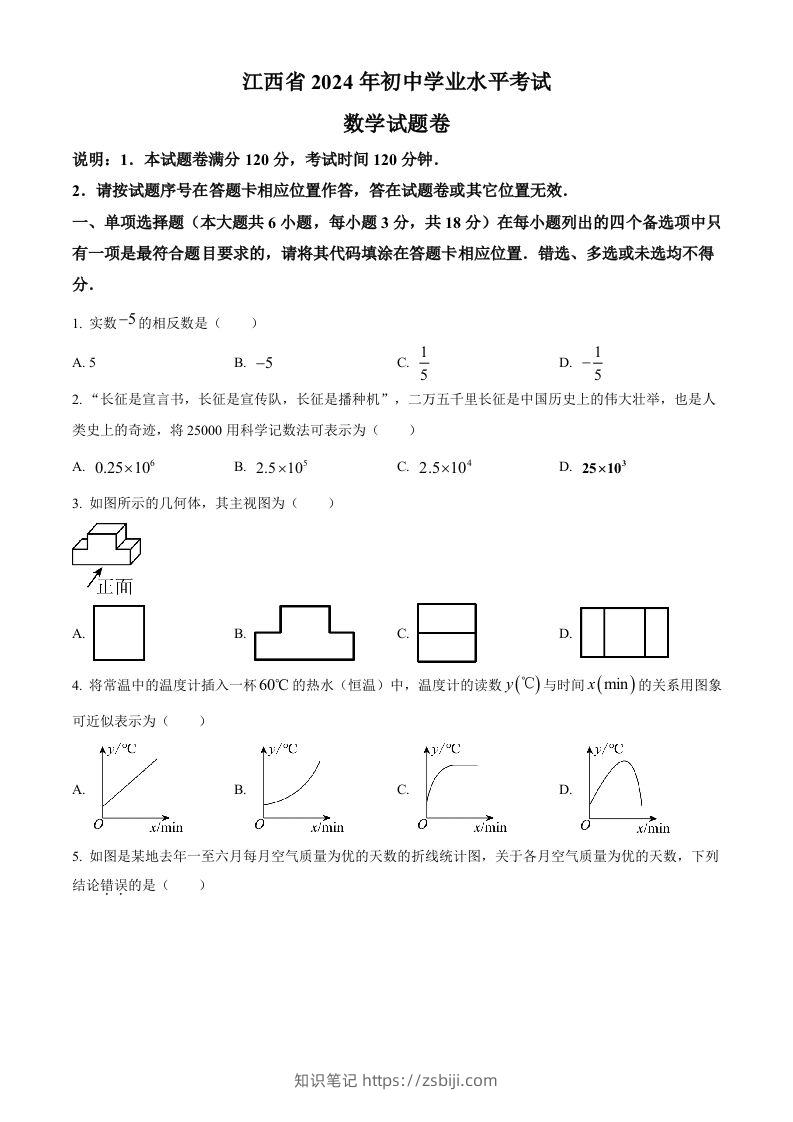 2024年江西省中考数学试题（空白卷）-知识笔记