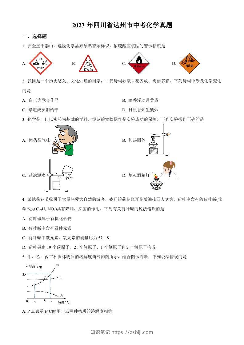 2023年四川省达州市中考化学真题（空白卷）-知识笔记
