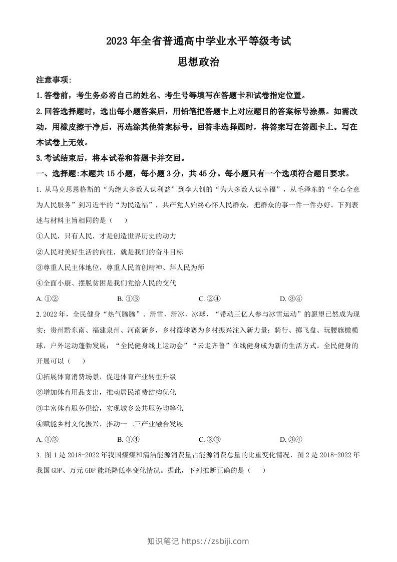 2023年高考政治试卷（山东）（空白卷）-知识笔记