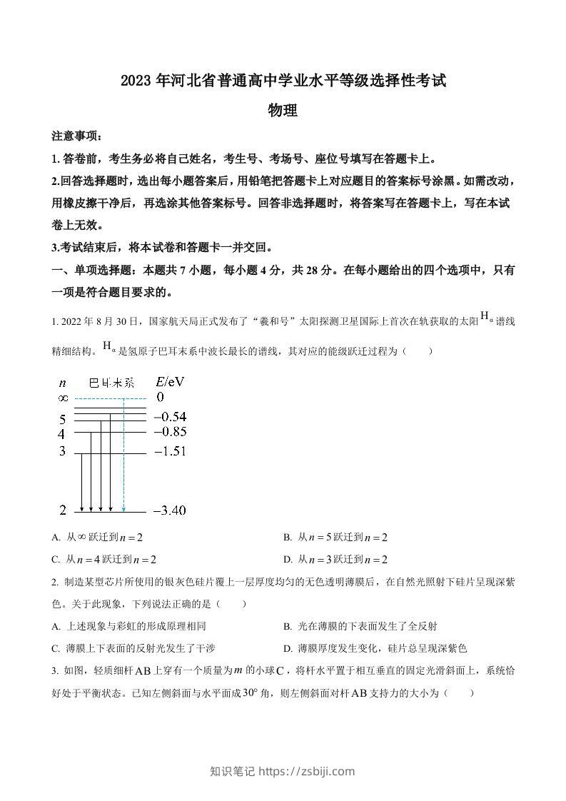 2023年高考物理试卷（河北）（空白卷）-知识笔记