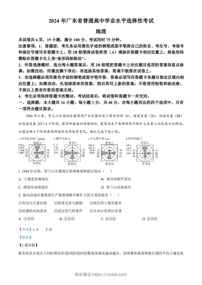 2024年高考地理试卷（广东）（含答案）-知识笔记
