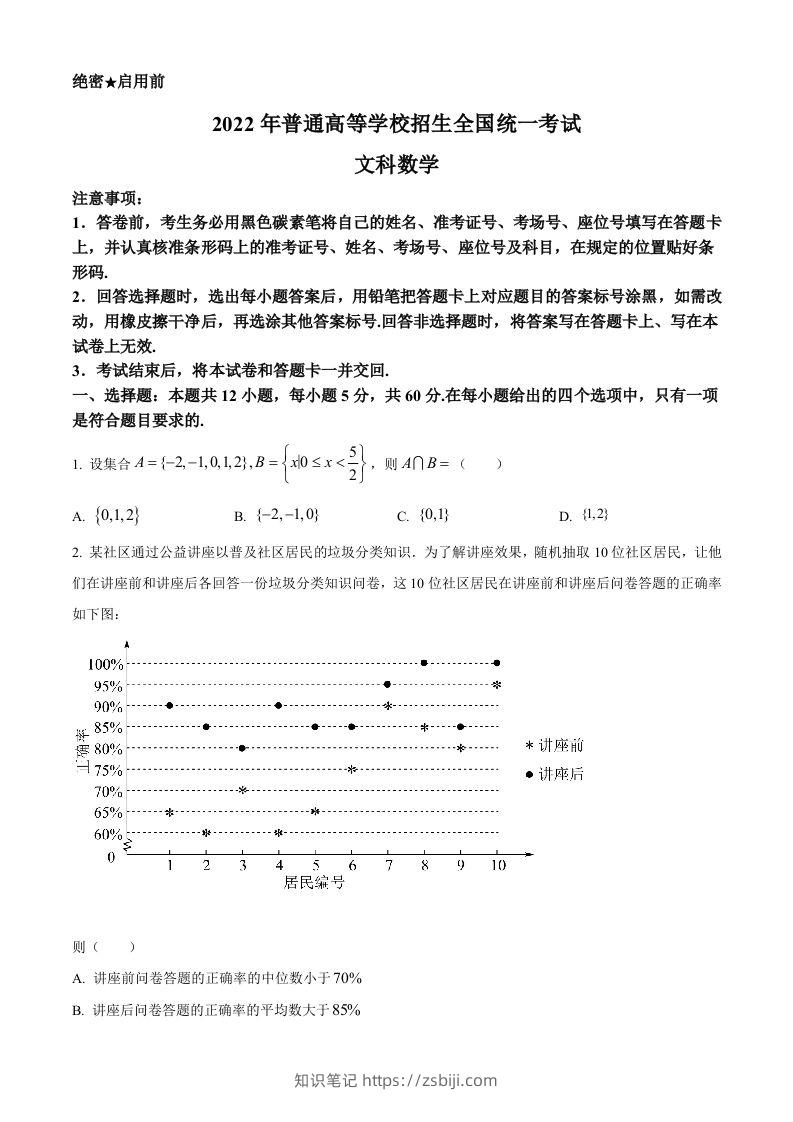 2022年高考数学试卷（文）（全国甲卷）（空白卷）-知识笔记