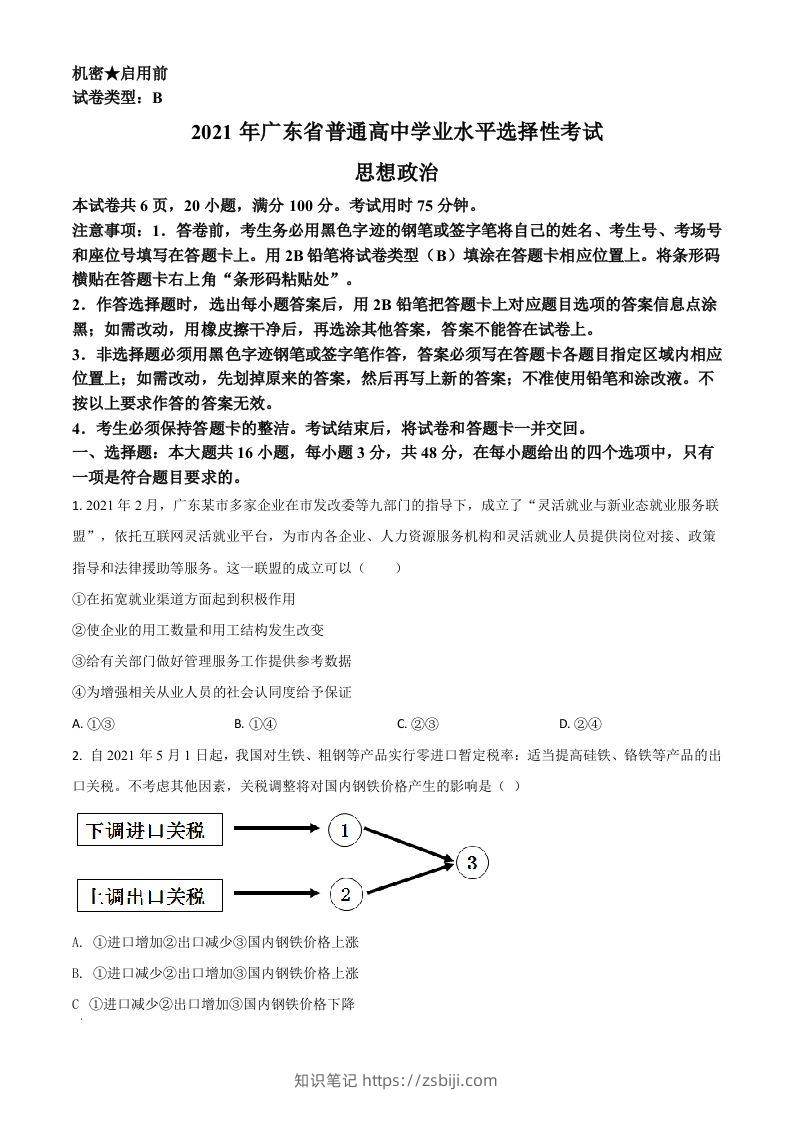 2021年高考政治试卷（广东）（空白卷）-知识笔记