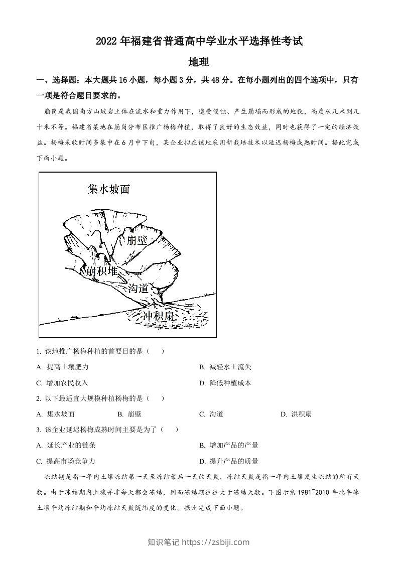2022年高考地理试卷（福建）（空白卷）-知识笔记