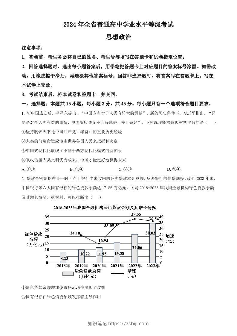 2024年高考政治试卷（山东）（空白卷）-知识笔记