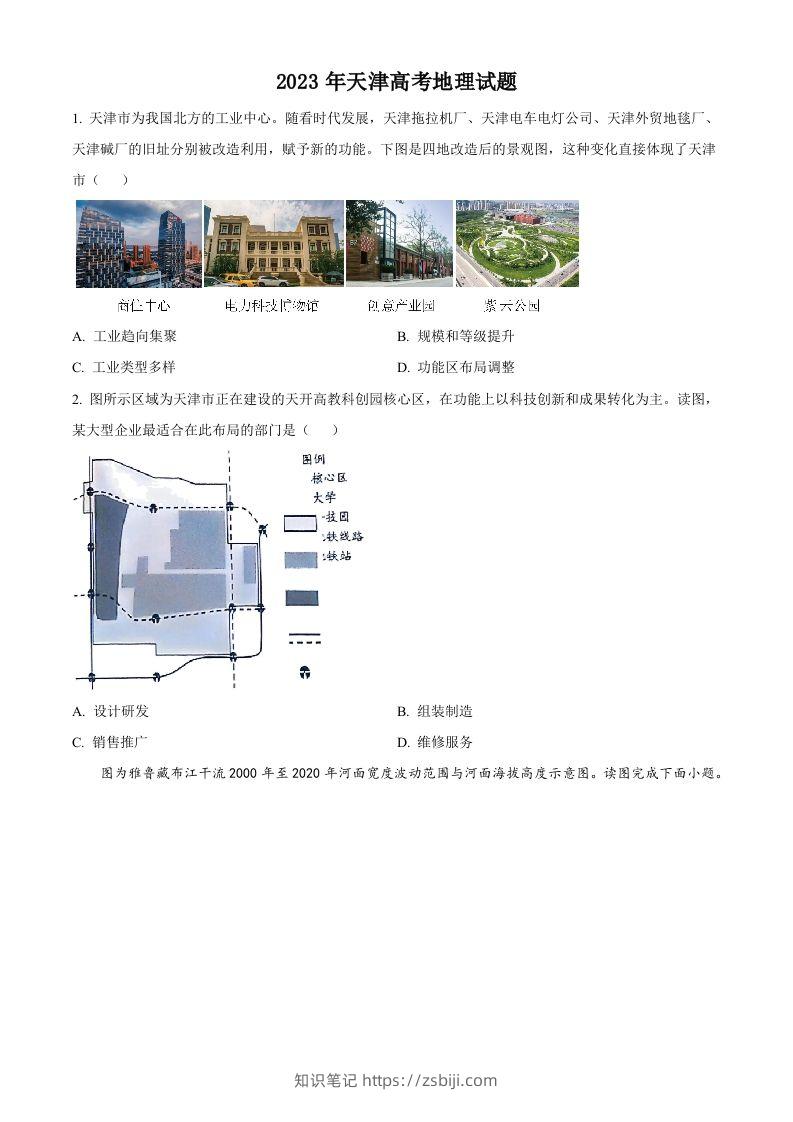 2023年高考地理试卷（天津）（空白卷）-知识笔记