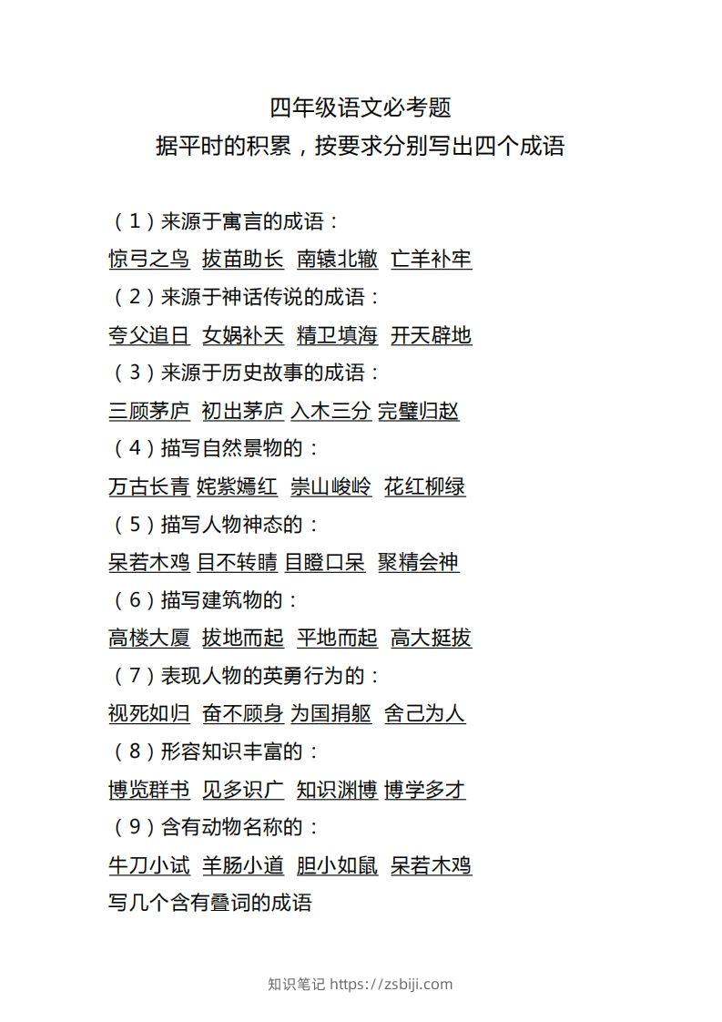 四（上）语文据平时的积累必考题-知识笔记