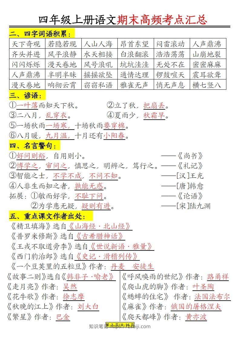 图片[2]-四年级上册语文期末高频考点-知识笔记