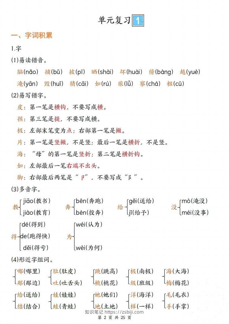 图片[2]-【期末复习单元四大项梳理（字词积累、好句积累、课文复习、考点聚集25页）】二上语文-知识笔记