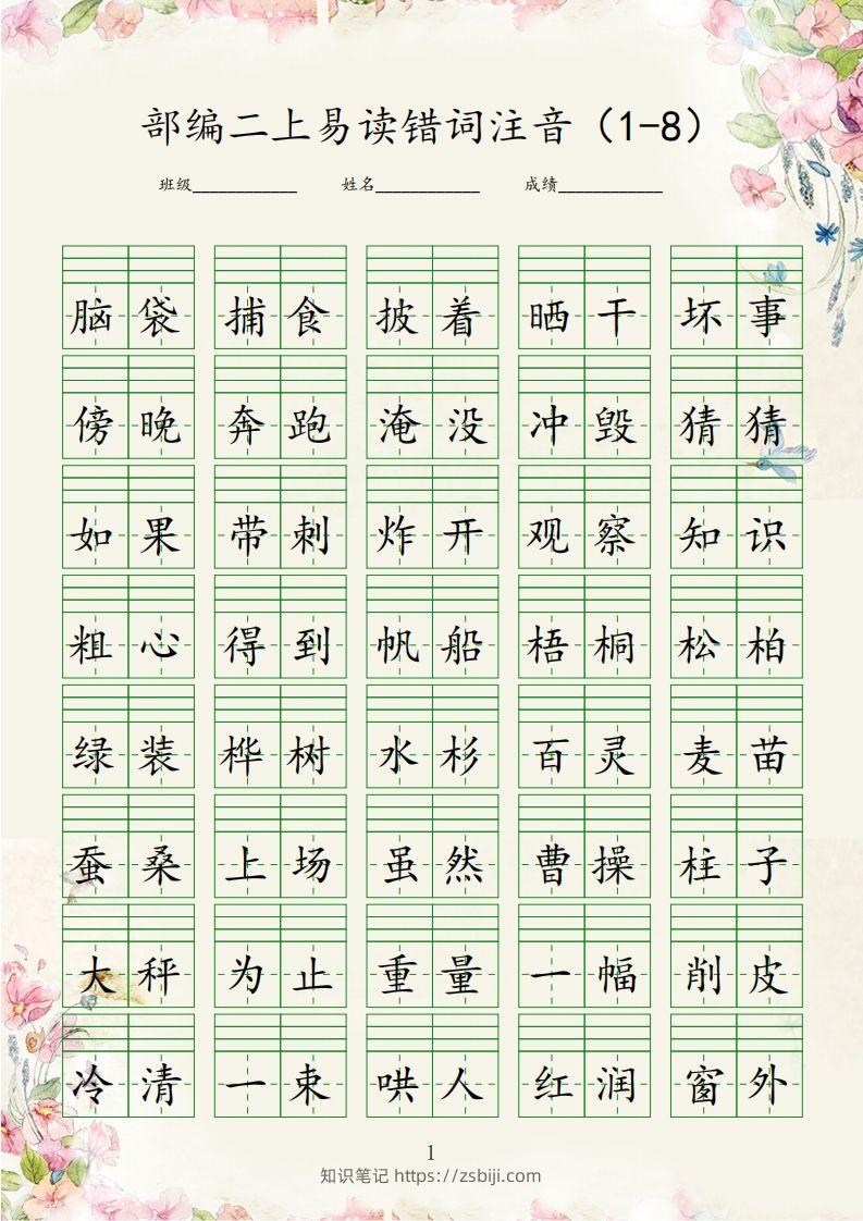 【易读错词注音1-8】二上语文-知识笔记