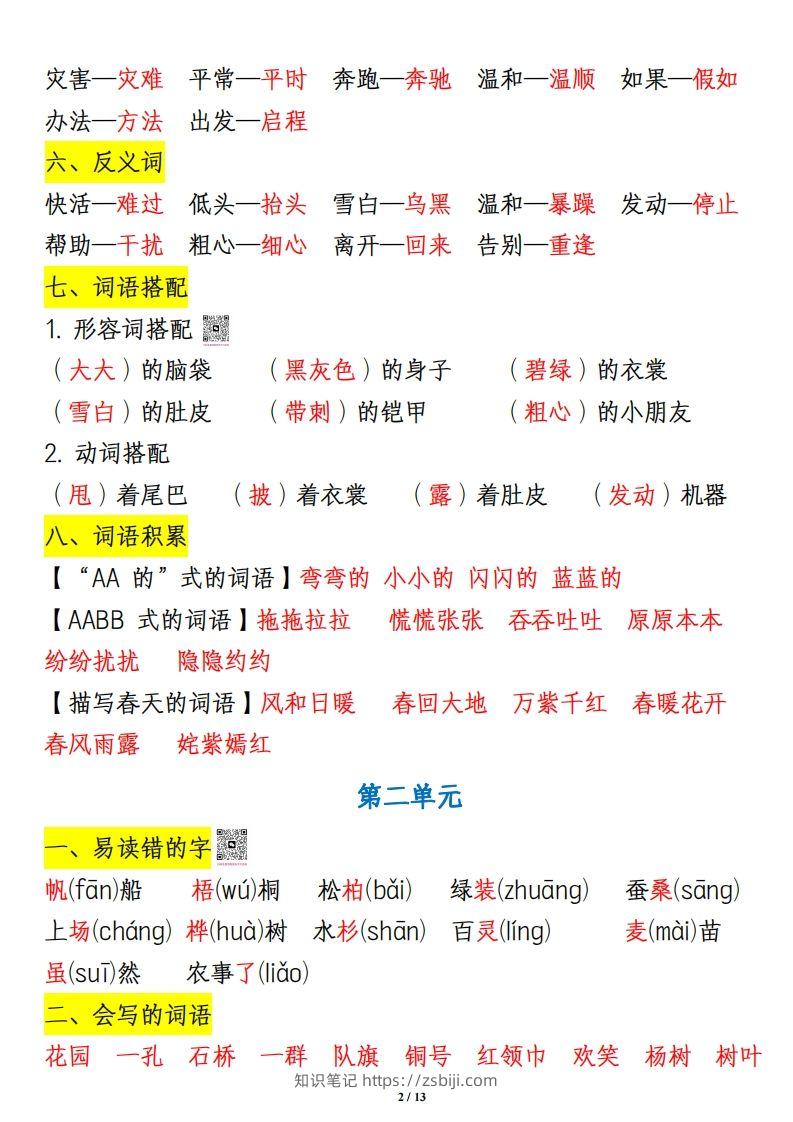 图片[2]-二上语文1-8单元重点知识汇总13页-知识笔记