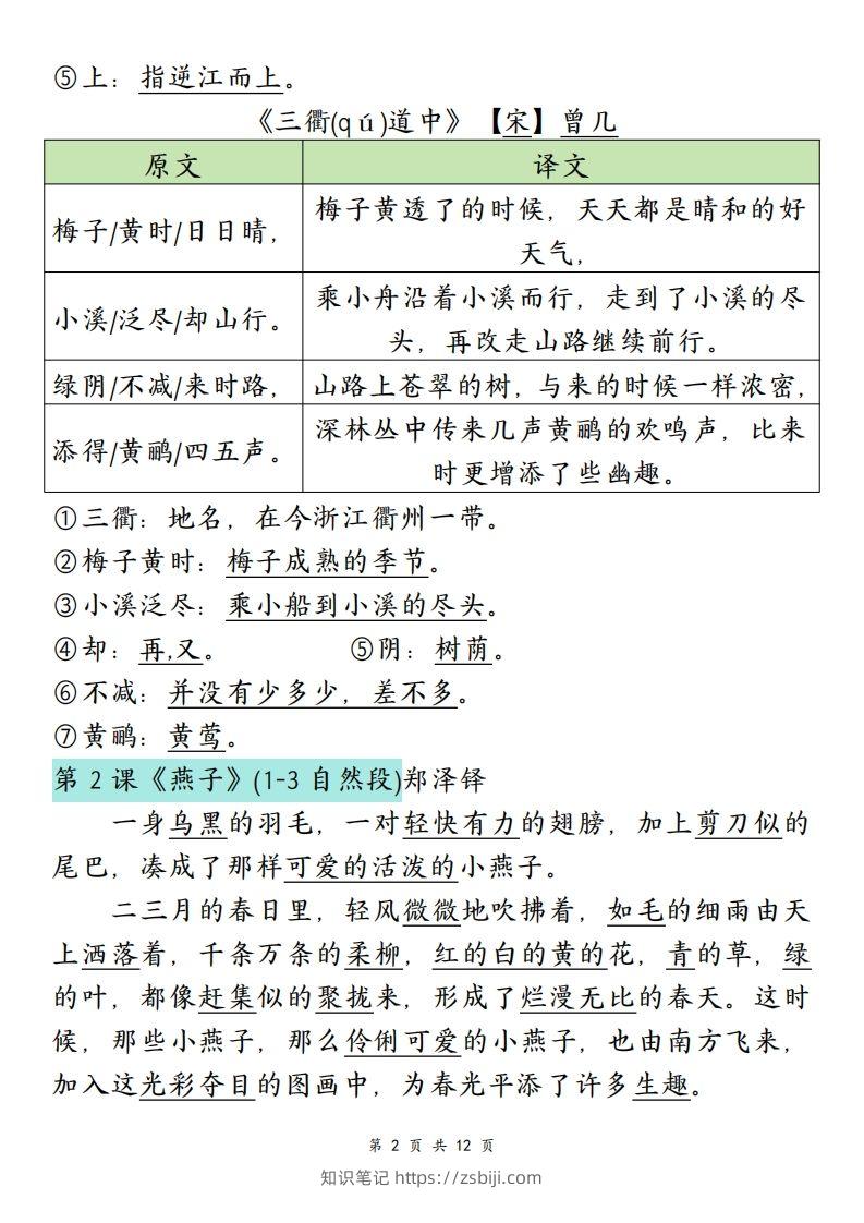 图片[2]-三下语文寒假预习：必背课文内容（原文+译文）-知识笔记
