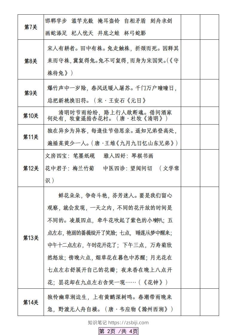 图片[2]-三下语文寒假预习：课本必背内容、古诗词及国学内容《背诵闯关表》-知识笔记