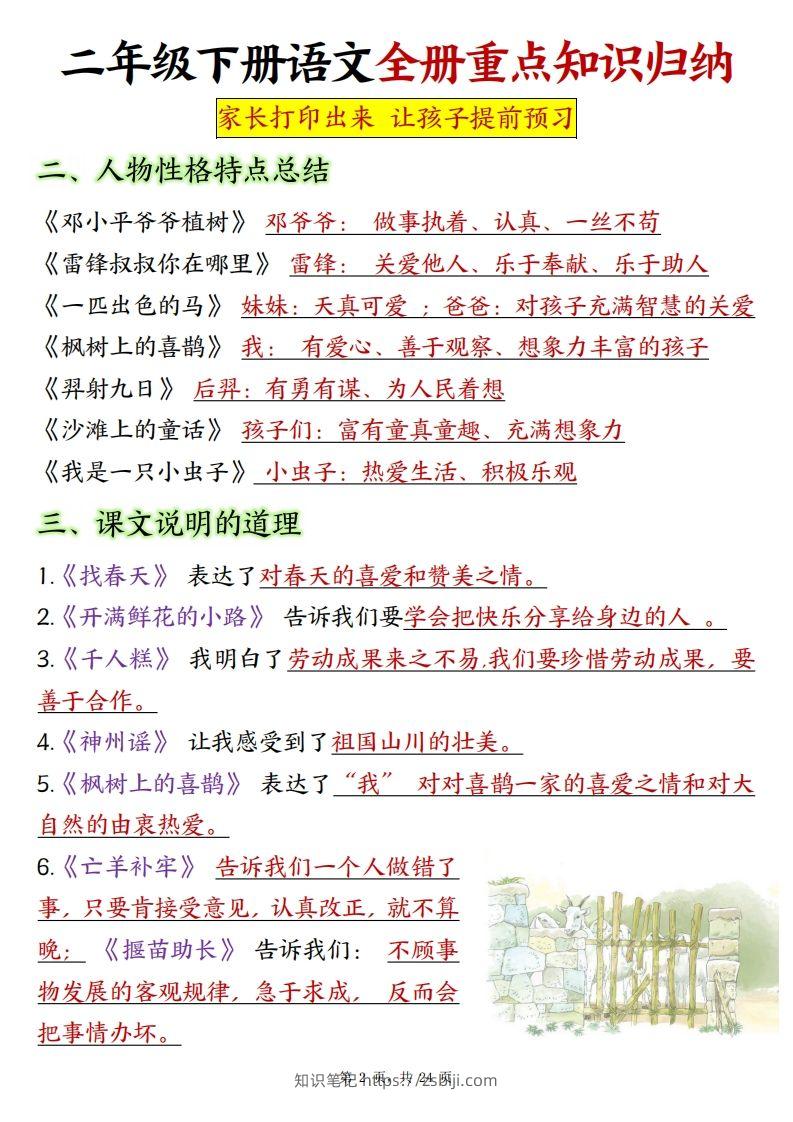 图片[2]-二下语文全册预习重点知识归纳（含练习24页）-知识笔记