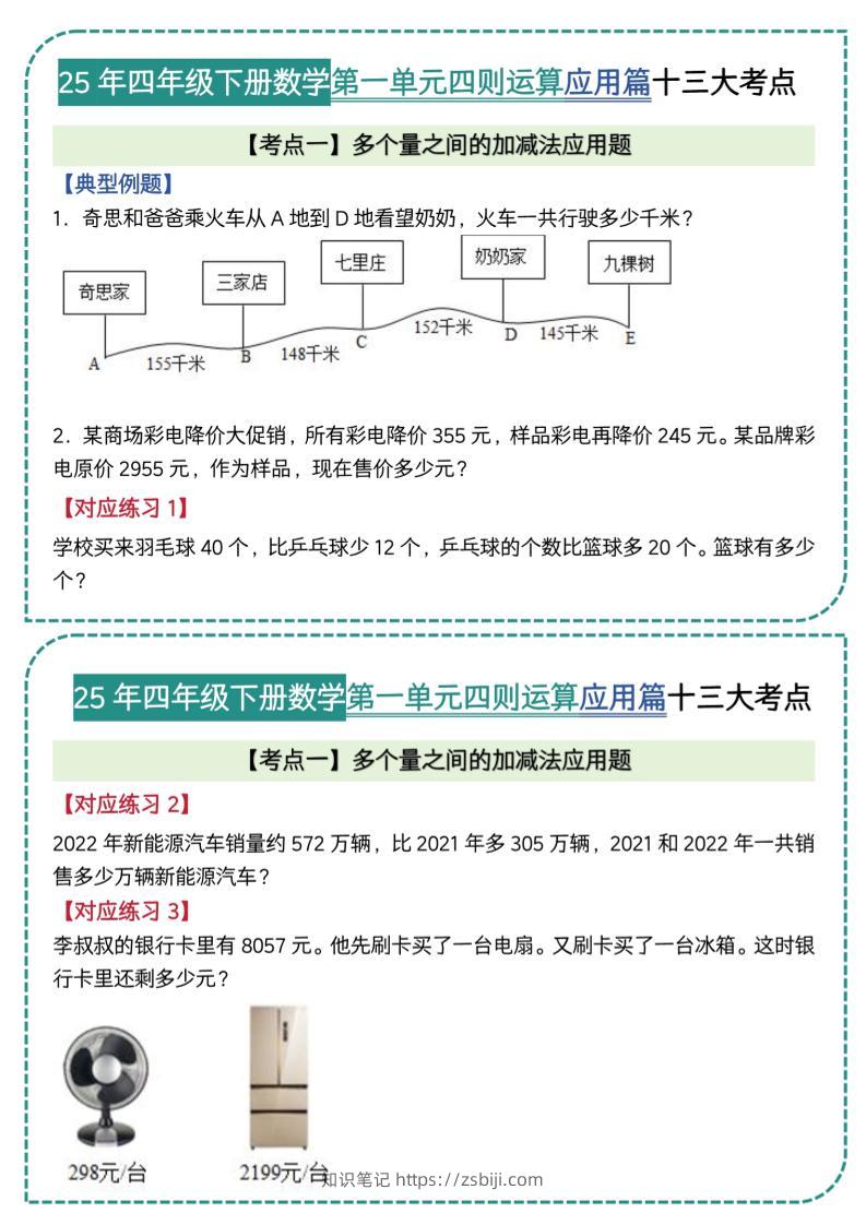 四年级下数学四则运算应用题篇十三大考点(5)-知识笔记