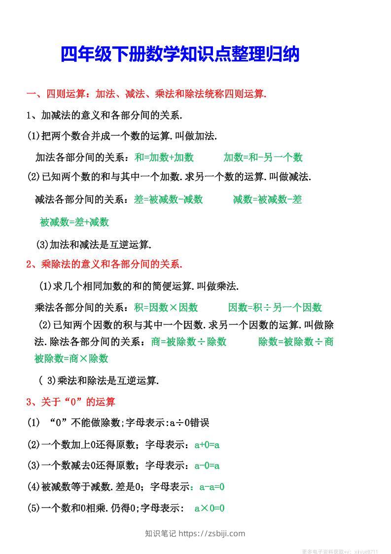 四年级下数学知识点整理归纳(4)-知识笔记