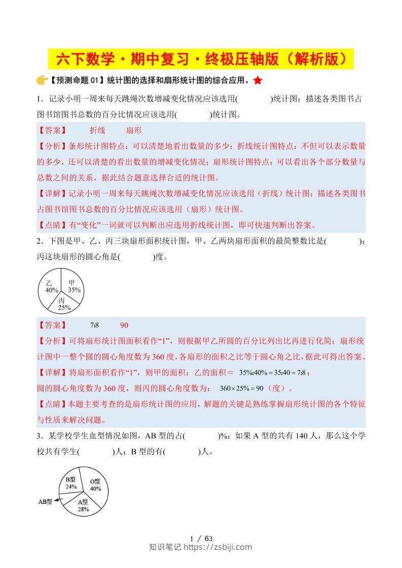 六下数学期中复习·终极压轴版（解析版）苏教版63页-知识笔记