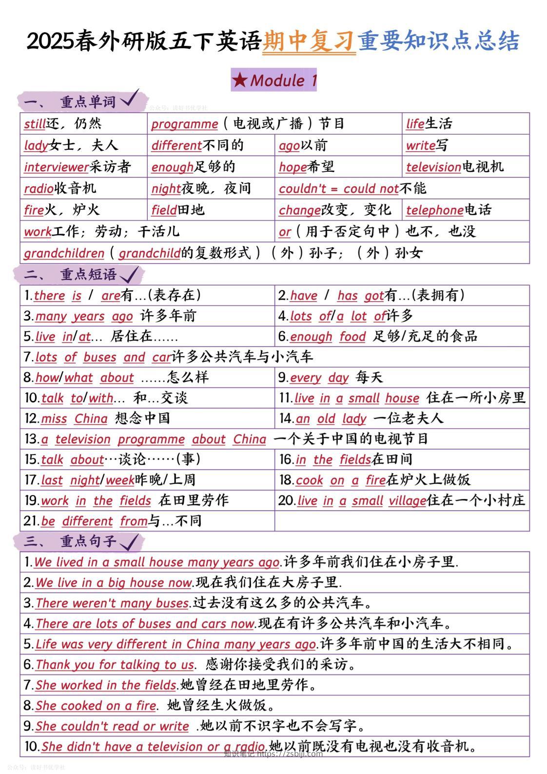 五下英语外研期中知识梳理-知识笔记