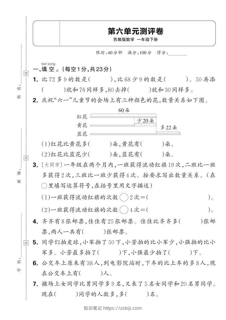 新一下苏教版数学第六单元测试卷（含答案）-知识笔记