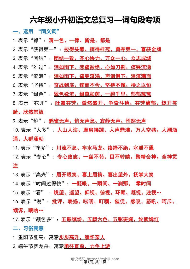 六下小升初语文词句段专项总复习-知识笔记