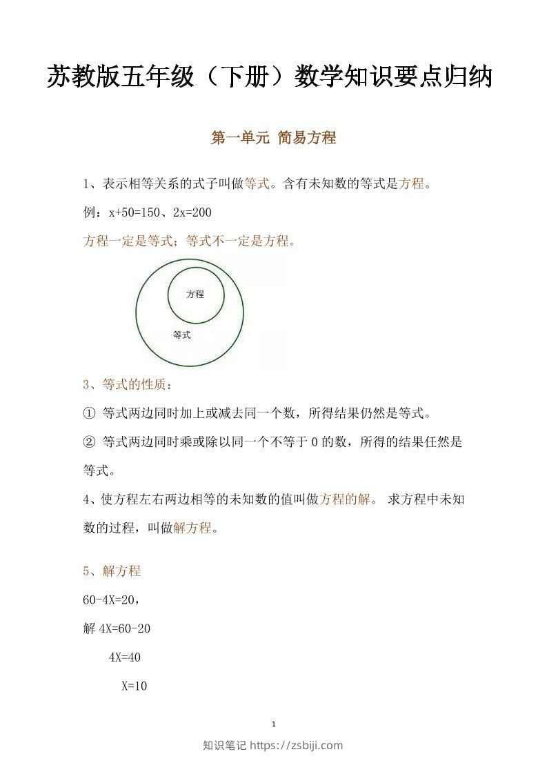 五下数学：苏教版数学知识点归纳-知识笔记