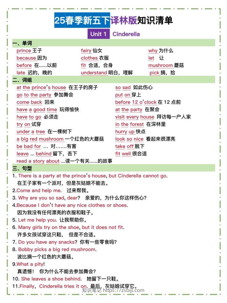 五下译林英语知识清单-知识笔记