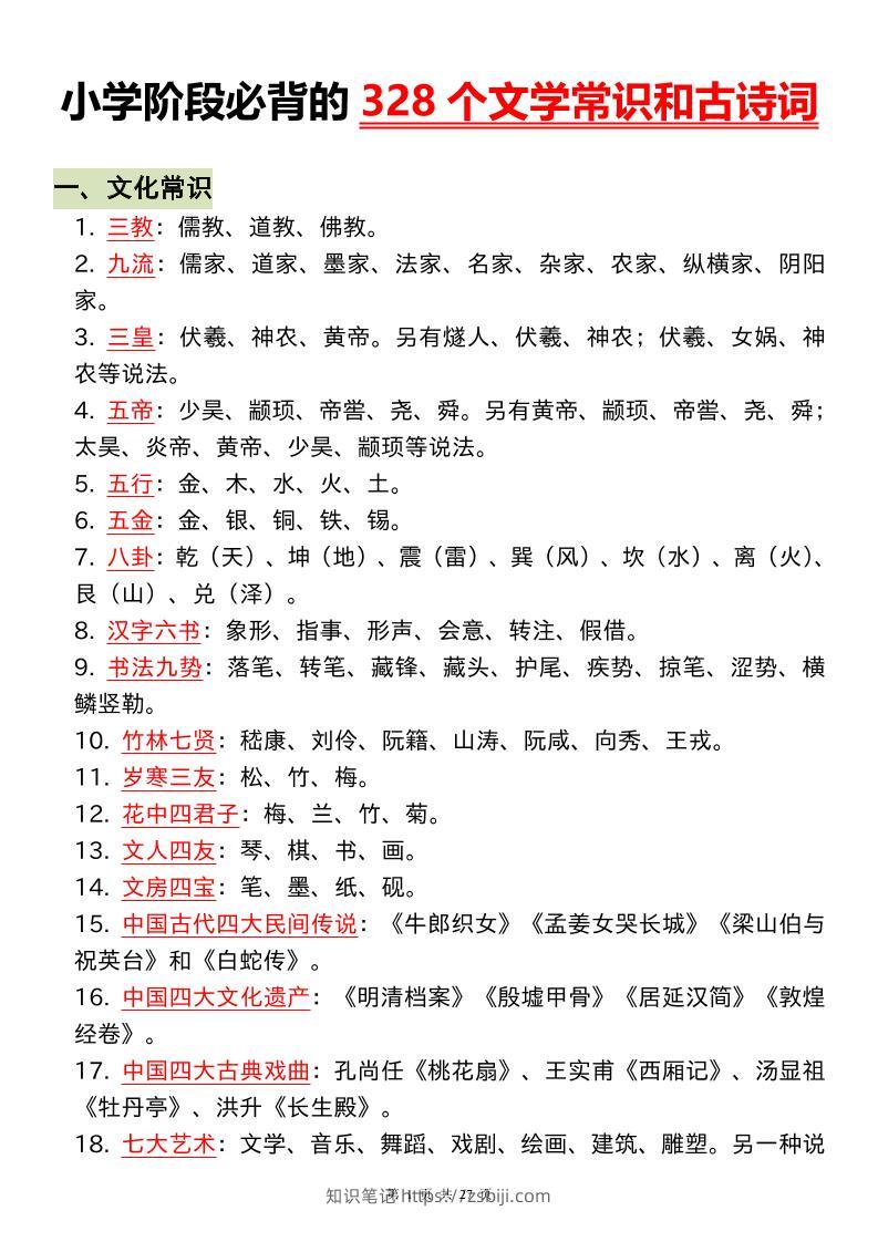 小升初语文必背的328个文学常识和古诗词-知识笔记