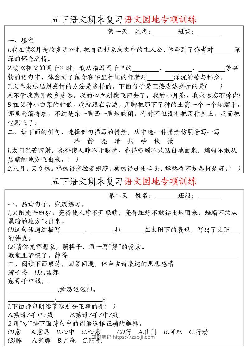 【期末复习语文园地专项训练】五下语文-知识笔记