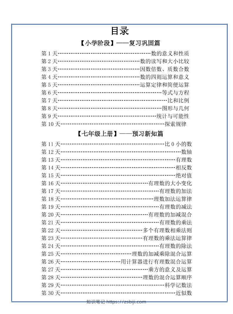 【新版】六升初暑假作业小升初数学每日一练-30天-知识笔记