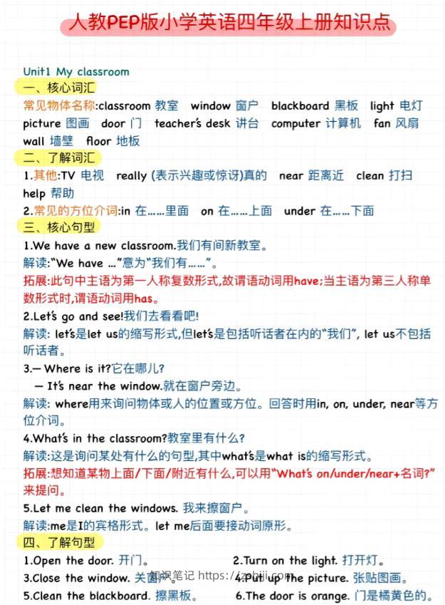 【英语】四上【三升四英语暑假】预习知识点汇总人教pep-知识笔记