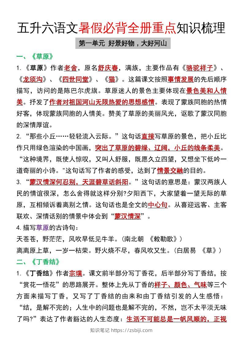 五升六语文暑假必背全册重点知识梳理五下语文-知识笔记